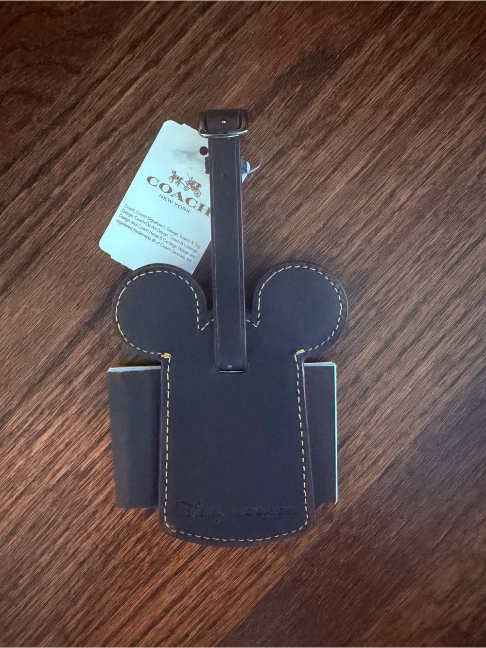 NWT Coach Leather Black Mickey Ears Luggage Tag Travel Disney